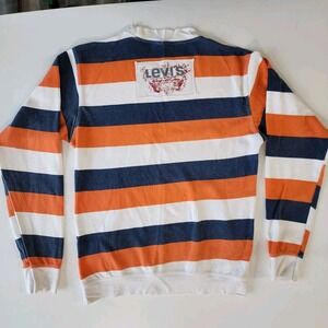 VTG LEVIS Shirt Womens XS Stripe Orange Blue White Logo Patch Long Sleeve Cotton
